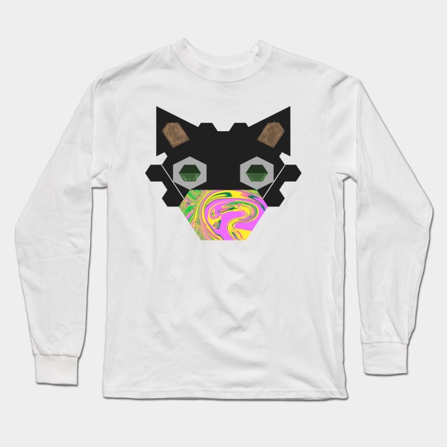 Black Cat Wearing Abstract spring #3 Mask Long Sleeve T-Shirt by wagnerps